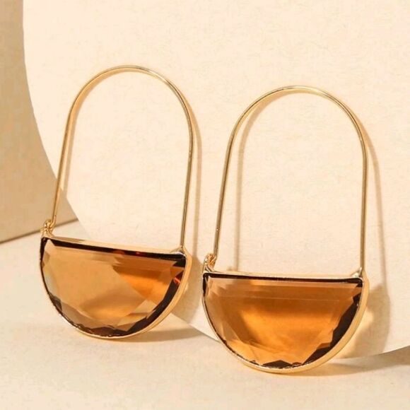 Amber Coffee Brown Faceted Crescent Earrings - Picture 1 of 4